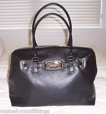 NWT Michael Kors HAMILTON Weekender Bag Leather BLACK Gold Tone HW • $379.95