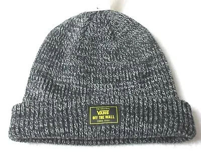 Vans Men's Bruckner Cuff Beanie Logo Patch Skull Cap Hat Black Heather OSFA NWT • $18.99