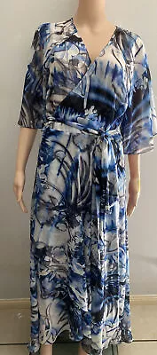 City Chic Plus Size Xs/14 Blue Sheer Floral Wrap Maxi Dress  • $36