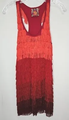 Twelve By Twelve Red Ombre All-Over Fringe Flapper Dress Size Small • $15
