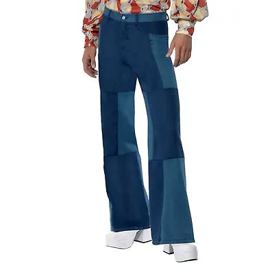 Adult Mens 70s Groovy Hippy Patchwork Flares Flared Trousers Fancy Dress Costume • £21.53