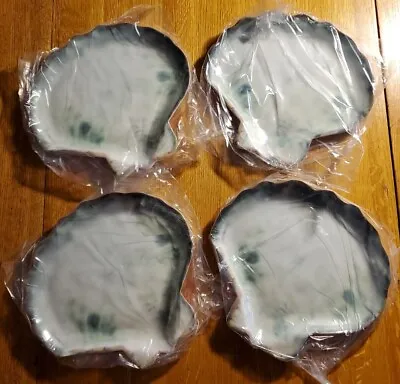 Set Of 4 Pottery Barn Sea Shell Shaped Melamine Salad Plates Coastal Beach Blue • $19