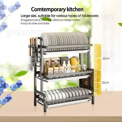 3 Tier Kitchen Dish Rack Plate Cup Drying Drainer Tray Cutlery Holder Storage AU • $37.99