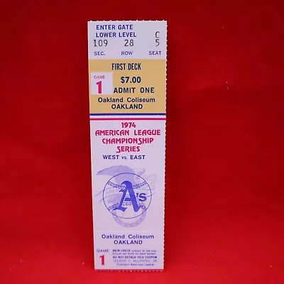 1974 Oakland A's Vs Baltimore Orioles Ticket Stub ALCS Game 1 Oakland  VG+ Cond • $19.38