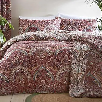 Red Duvet Covers Floral Damask Traditional Reversible Quilt Cover Bedding Sets • £36