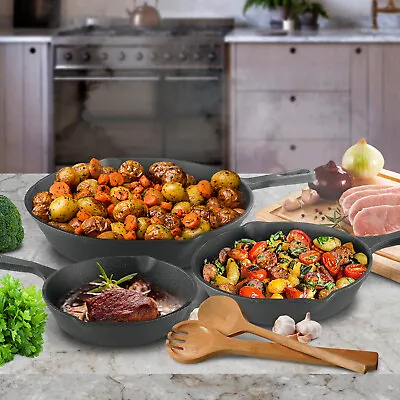 £14.99 • Buy Cast Iron Pans Pre-Seasoned Frying Grill Grilling Fry Non Stick Skillet Griddle