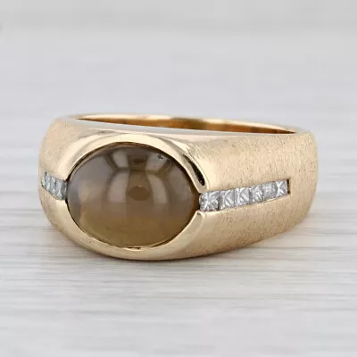 Brown Cat's Eye Sapphire Diamond Ring 14k Yellow Gold Size 10.5 Men's GIA • $5999.99