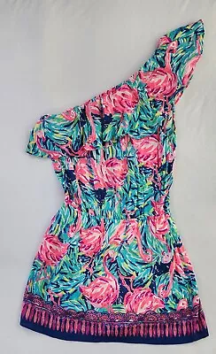 Lilly Pulitzer Romper Dress Womens Small Blue/Pink Rhett Romper Flamenco Beach • $41.88