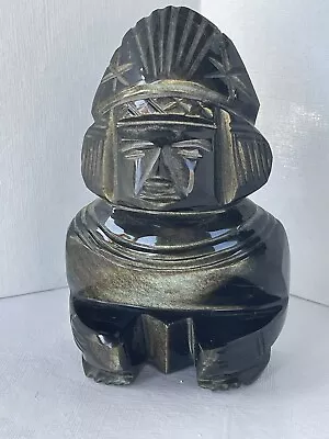 Gold Sheen Obsidian Stone Hand Carved Mayan Aztec Incan Figure Statue Idol • $40