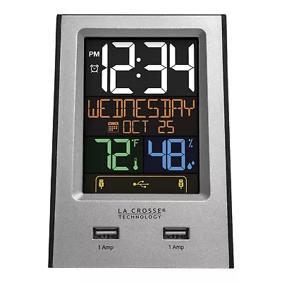 617-1614 La Crosse Technology Multi-Color Digital Alarm Clock With 2 USB Ports • $29.95