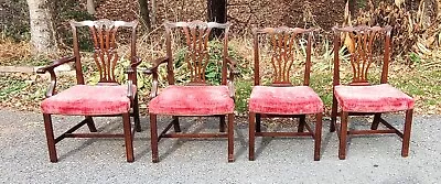 Set 4 Antique Chippendale Style Carved Back Mahogany Dining Room  Chairs • $350