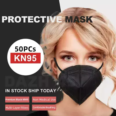 50 Pcs Black KN95 Face Mask 5 Layer  Disposable Respirator CAship • $6.49