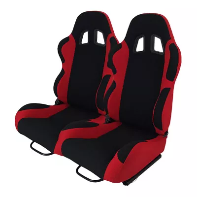 Awesome A Pair Of Single Adjuster Double Track Racing Seats Black And Red Nylon • $284.54