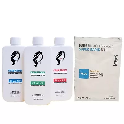 Ican Cream Peroxide 6% 9% 12% 100ml / 300ml Bottle + 80g Blue Bleach Sets • £3.49