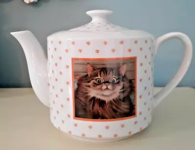 Vintage 1988 Lowell Herrero Vandor Fat Fluffy Suprised Cat Teapot Japan • $43.61