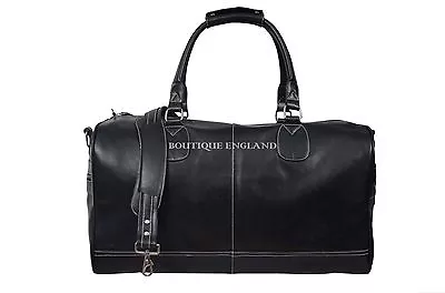  HOLDALL  Black Leather Weekend Bag Duffel Travel Gym Real Genuine Leather Bag • £100