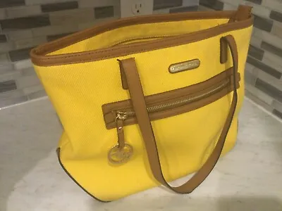 Michael Kors  Gorgeous Yellow Nylon Handbag Leather Trim Zip Pockets • $30