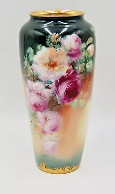 Antique Limoges France  Hand Painted Roses Floral Vase • $799.99