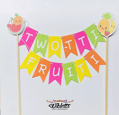 BRIGHT 'TWO-TTI FRUITI' FRUIT THEME 2nd BIRTHDAY PARTY CAKE TOPPER BUNTING TWO 2 • $12.33