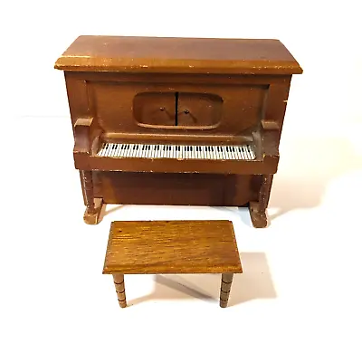 Vintage Miniature Dollhouse Piano Wooden Wind Up Musical Doll Furniture See Vid • $25