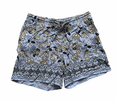 J Jill Womens Shorts Medium Blue Floral Elastic Drawstring Waist Pull On M • $15