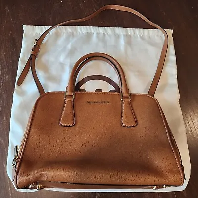 Michael Kors Leather Luggage Brown REESE Purse Satchel Handbag Crossbody • $49.99