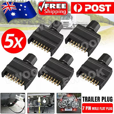 $16.95 • Buy 5x Trailer Plug 7 Pin Flat Male Adaptor Caravan Boat Car Connector Part Adapter