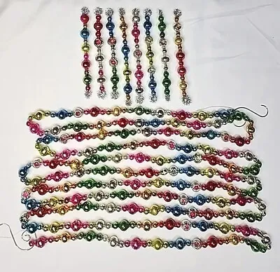 ✨️🌸  Bright N Colorful 120  Vtg Mercury Glass Bead Garland W/8 Fun Ornaments  • $79
