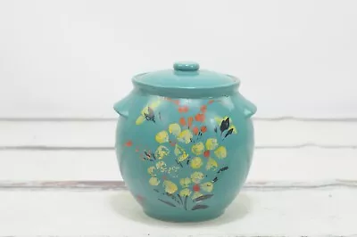 Vintage Ransburg Hand Painted Blue Hand Painted Crock Cookie Jar Kitchen Decor • $78