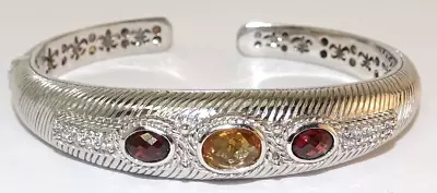 Stunning Judith Ripka Citrine Garnet Hinged Cuff .925 Silver • $129.99