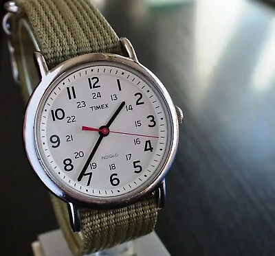 Vintage Timex Sport Military 24 Indiglo Dial Quartz Men's Silver Nato Band Watch • $42.99