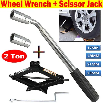 Wheel Lug Wrench + Scissor Jack With Handle 2 Ton Heavy Duty Car Spare Tire Tool • $33.90