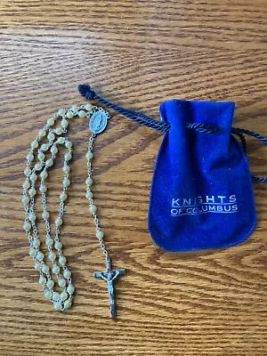 Vintage Rosary With Faux Pearl Beads Cross - Italy - Knights Of Columbus W Pouch • $15