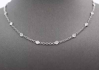 $625.50 • Buy Natural Diamonds By The Yard Floating 18k White Gold Chain Necklace 16in Italy