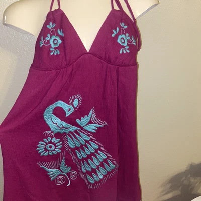 $56 • Buy Vava By Joy Han Womens Size Small Tank Top Dress Pink Blue Summer Embroidered