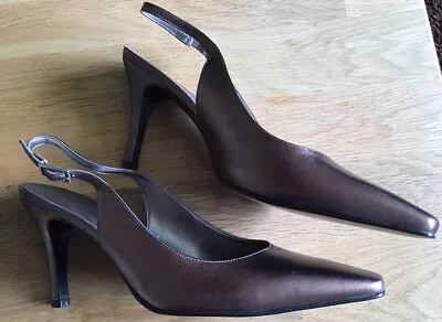 Jane Shilton - Ladies Bronze Leather Slingback  Stilleto Shoes - Size Uk 6 / 39  • £10