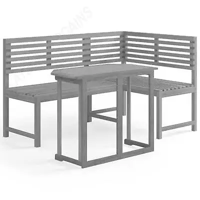 $510.83 • Buy Grey Wooden Table & Corner Bench Seat Set Bistro Setting Outdoor Furniture Patio