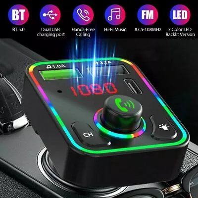 Bluetooth 5.0 Wireless Handsfree Car FM Transmitter MP3 Player 2 USB Charger Kit • £5.49