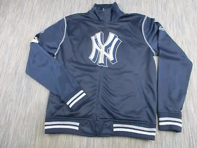 New York Yankees Jacket Mens Medium Full Zip Blue Logo Majestic Athletic Tag • £28.28