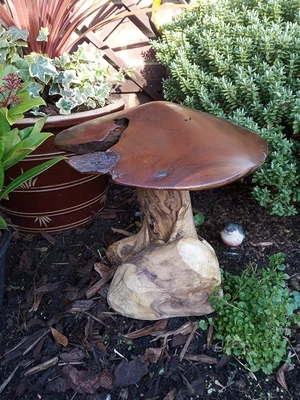 £54.95 • Buy Garden Wooden Mushroom Ornament Patio Indoor Carved Wood Toadstool Sculpture