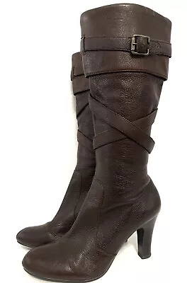 Womens Nine West M-Highness Brown Leather Knee High Boot Size 9 M • $59.99