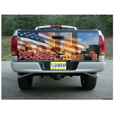 T34 AMERICAN FLAG 9/11 NEVER FORGET Tailgate Wrap Vinyl Graphic Decal Sticker • $44.99