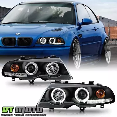 Black 2000-2003 BMW E46 3-Series Coupe Halo Projector LED Headlights Lamps Set • $195.94