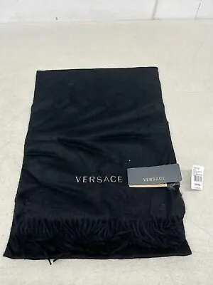 Versace Logo Wool Scarf In Black / Mid Grey • $99.88