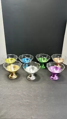 ❤️🍧❤️ 8 Vtg Colored Anotized Aluminum Sundae Dishes 7 W/ Glass Inserts ❤️🍧❤️🍧 • $39