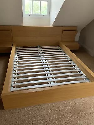 IKEA Malm Low Double Bed And 2 X Floating Side Cabinets. Used VGC. Oak Veneer • £99