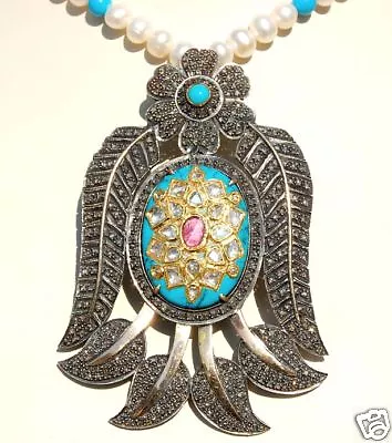 Stunning 14kt-23kt Mughal Diamond Turquoise Necklace • $4000