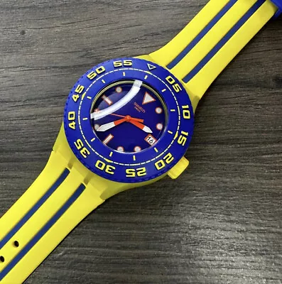 NEW✅ Swatch Playero Blue And Yellow Silicone Men's Watch $95 • $79.99