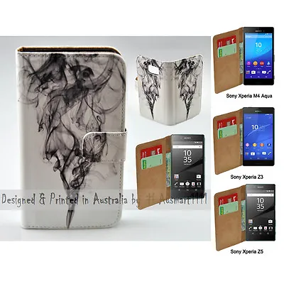 $13.98 • Buy For Sony Xperia Series - Black Smoke Theme Print Wallet Mobile Phone Case Cover