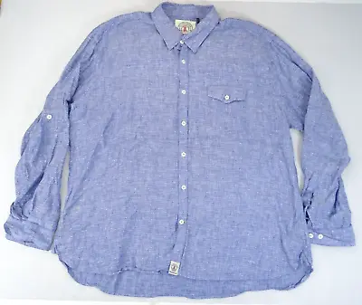Barbour Greatcoat 100% Linen Shirt Men's XXL (US) Blue Long Sleeve Button Down • $51.35